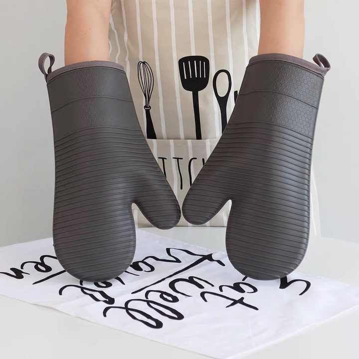 Pink Premium Heat Resistant Silicone Oven Mitts (Pair) - Non-Slip Grip, Cotton Lined for Kitchen Baking, V888-ELOSUNG32725