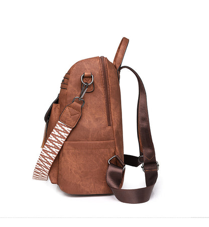 Brown Chic Women's PU Leather Convertible Backpack - Anti-Theft Design, Multi-Pocket Shoulder Bag with Tassel V888-ELOSUNG32728