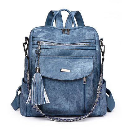 Blue Chic Women's PU Leather Convertible Backpack - Anti-Theft Design, Multi-Pocket Shoulder Bag with Tassel V888-ELOSUNG32730