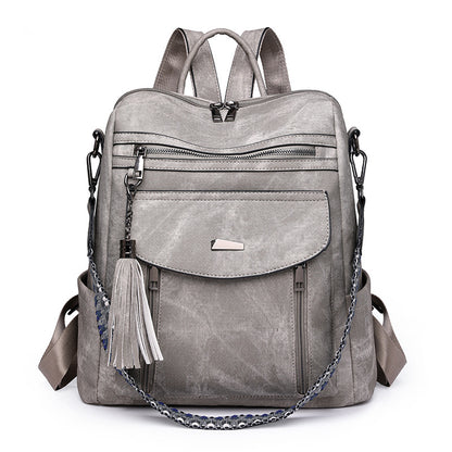 Grey Chic Women's PU Leather Convertible Backpack - Anti-Theft Design, Multi-Pocket Shoulder Bag with Tassel V888-ELOSUNG32732