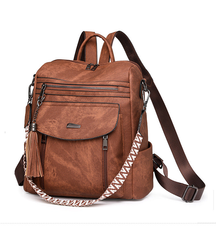 Grey Chic Women's PU Leather Convertible Backpack - Anti-Theft Design, Multi-Pocket Shoulder Bag with Tassel V888-ELOSUNG32732