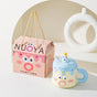 Blue Adorable Cartoon Character Ceramic Mug Set - 420ml with Fun Cake Design Lid & Matching Spoon - Perfect V888-ELOSUNG32740