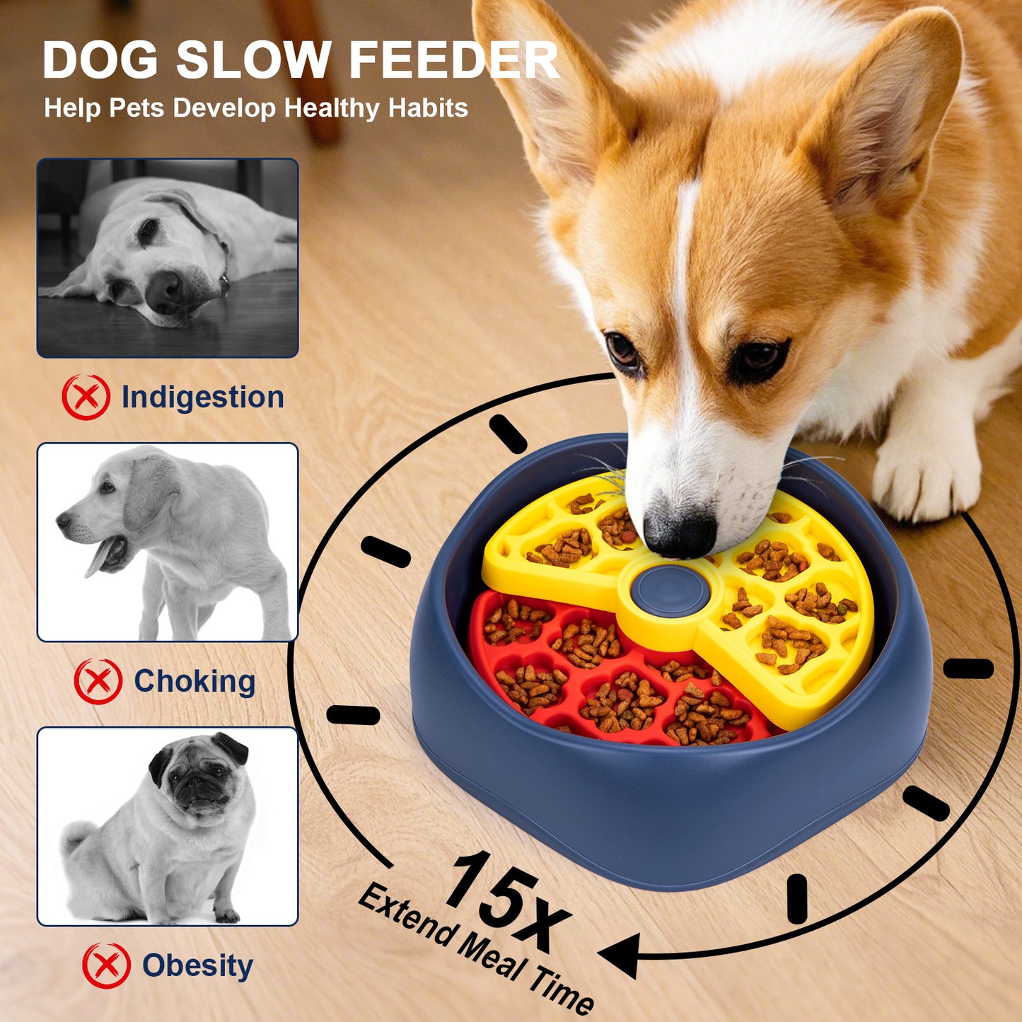 Red,Yellow and Blue Interactive Dog Puzzle Feeder Bowl - Slow Eating & Mental Stimulation Toy for Small V888-ELOSUNG32741