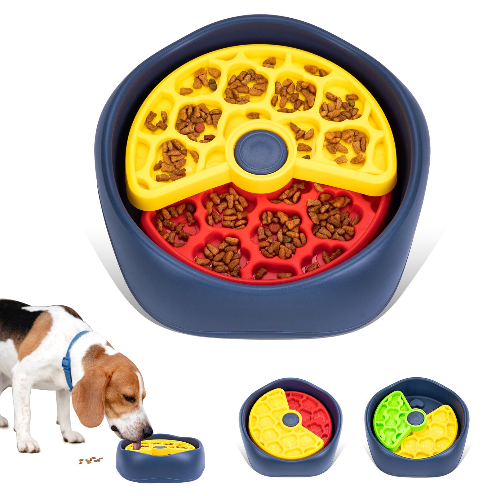 Yellow,Green and Blue Interactive Dog Puzzle Feeder Bowl - Slow Eating & Mental Stimulation Toy for Small V888-ELOSUNG32743