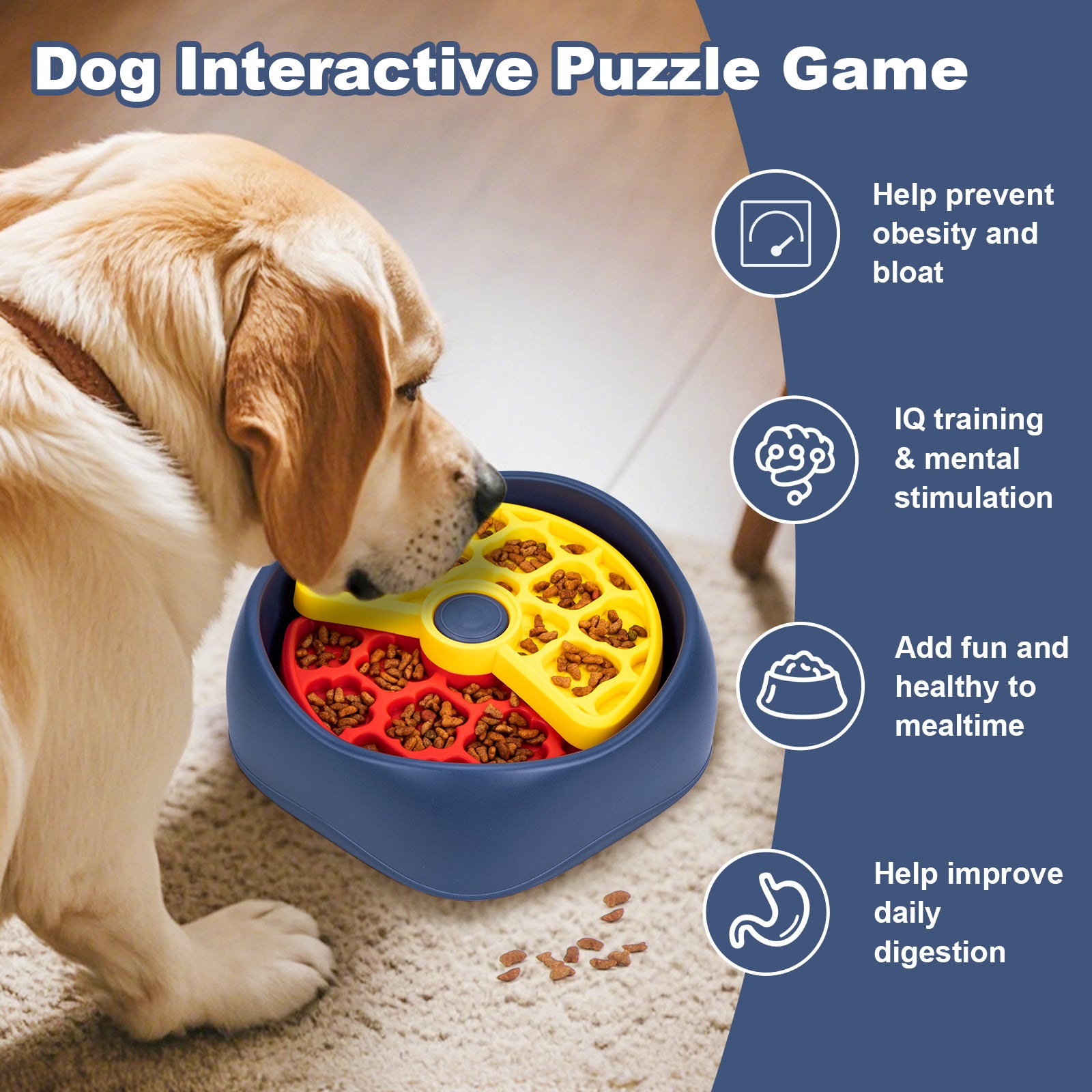 Yellow,Green and Blue Interactive Dog Puzzle Feeder Bowl - Slow Eating & Mental Stimulation Toy for Small V888-ELOSUNG32743