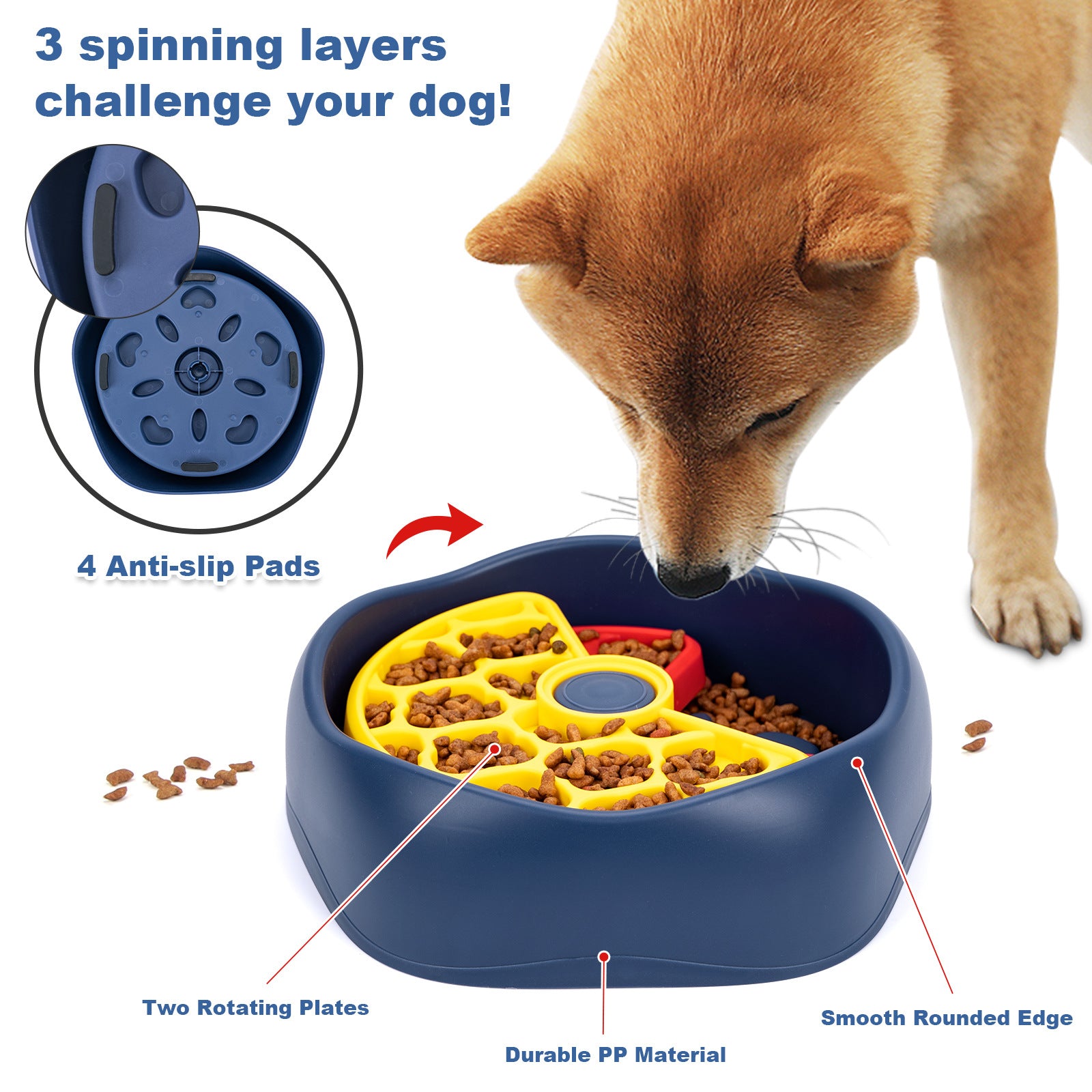 Yellow,Green and Blue Interactive Dog Puzzle Feeder Bowl - Slow Eating & Mental Stimulation Toy for Small V888-ELOSUNG32743