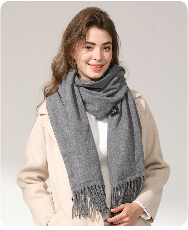 Grey USB Electric Heated Scarf - 3-Level Heat Setting Winter Neck Warmer V888-ELOSUNG32749