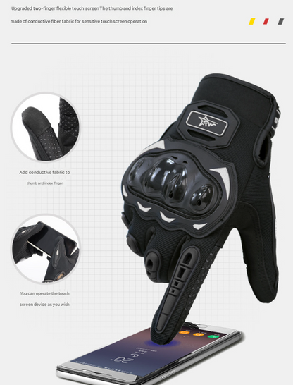 Size M Black Protective Motorcycle Riding Gloves - Hard Knuckle Armour & Touchscreen Fingertips V888-ELOSUNG32772