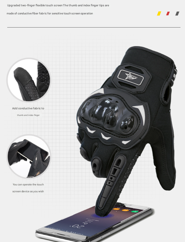 Size 2XL Black Protective Motorcycle Riding Gloves - Hard Knuckle Armour & Touchscreen Fingertips V888-ELOSUNG32775