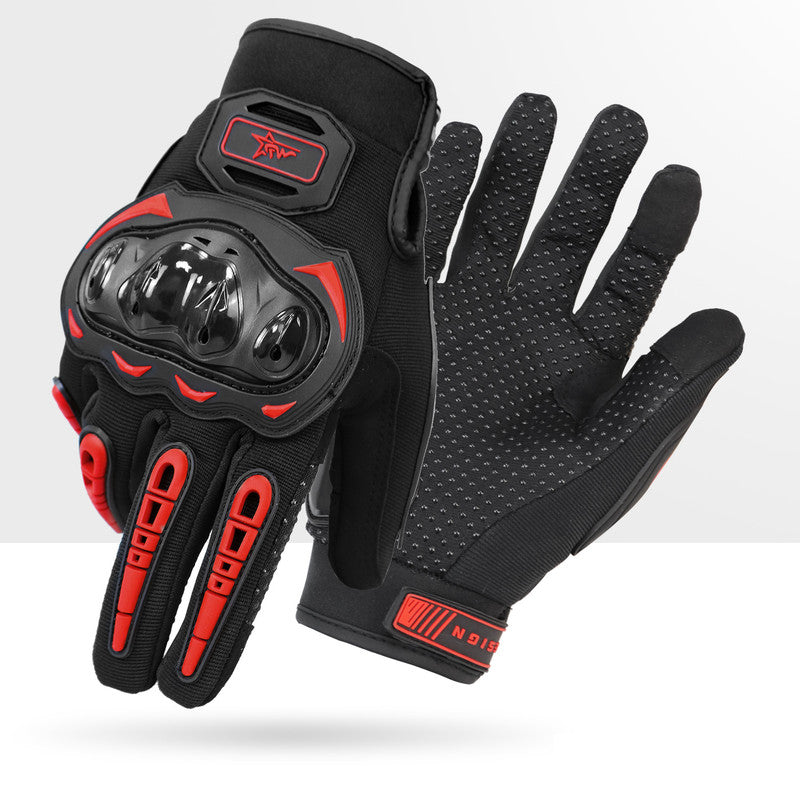 Size M Red and Black Protective Motorcycle Riding Gloves - Hard Knuckle Armour & Touchscreen Fingertips V888-ELOSUNG32776