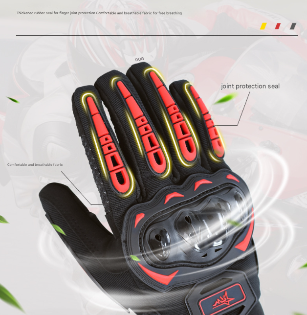 Size M Red and Black Protective Motorcycle Riding Gloves - Hard Knuckle Armour & Touchscreen Fingertips V888-ELOSUNG32776