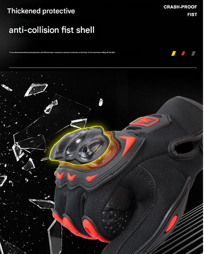 Size L Red and Black Protective Motorcycle Riding Gloves - Hard Knuckle Armour & Touchscreen Fingertips V888-ELOSUNG32777