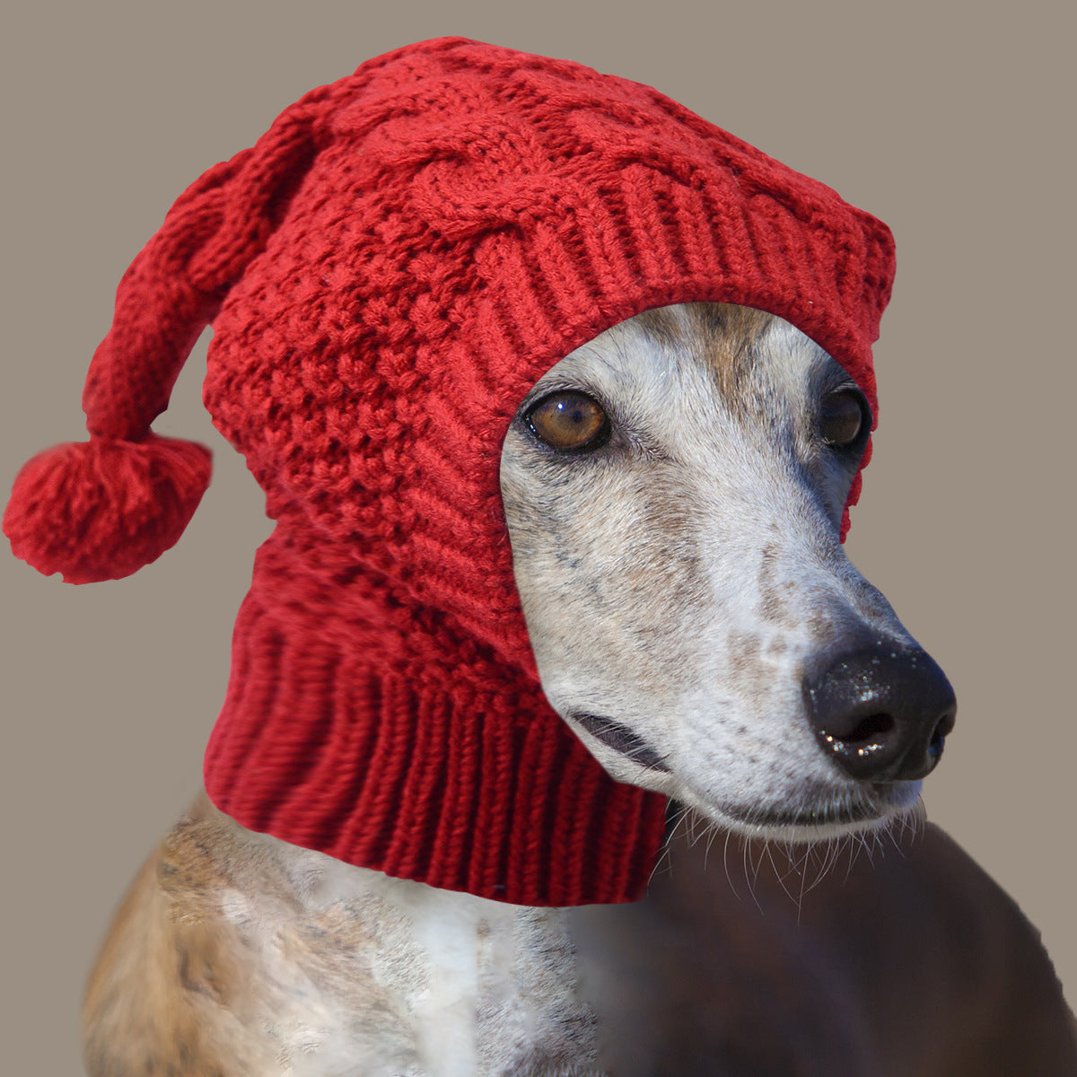 Size S Red Whimsical Knit Dog Hat with Pom-Pom - Cozy Winter Pet Beanie & Snood V888-ELOSUNG32781
