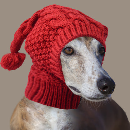 Size S Red Whimsical Knit Dog Hat with Pom-Pom - Cozy Winter Pet Beanie & Snood V888-ELOSUNG32781