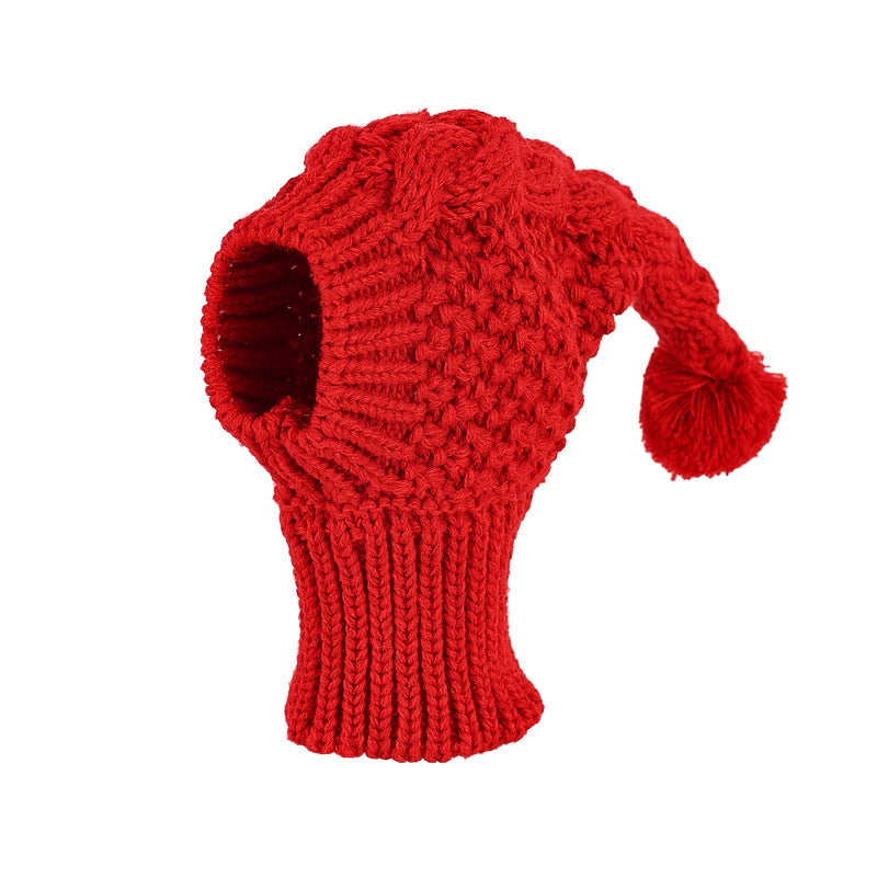 Size M Red Whimsical Knit Dog Hat with Pom-Pom - Cozy Winter Pet Beanie & Snood V888-ELOSUNG32782