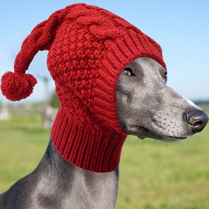 Size M Red Whimsical Knit Dog Hat with Pom-Pom - Cozy Winter Pet Beanie & Snood V888-ELOSUNG32782