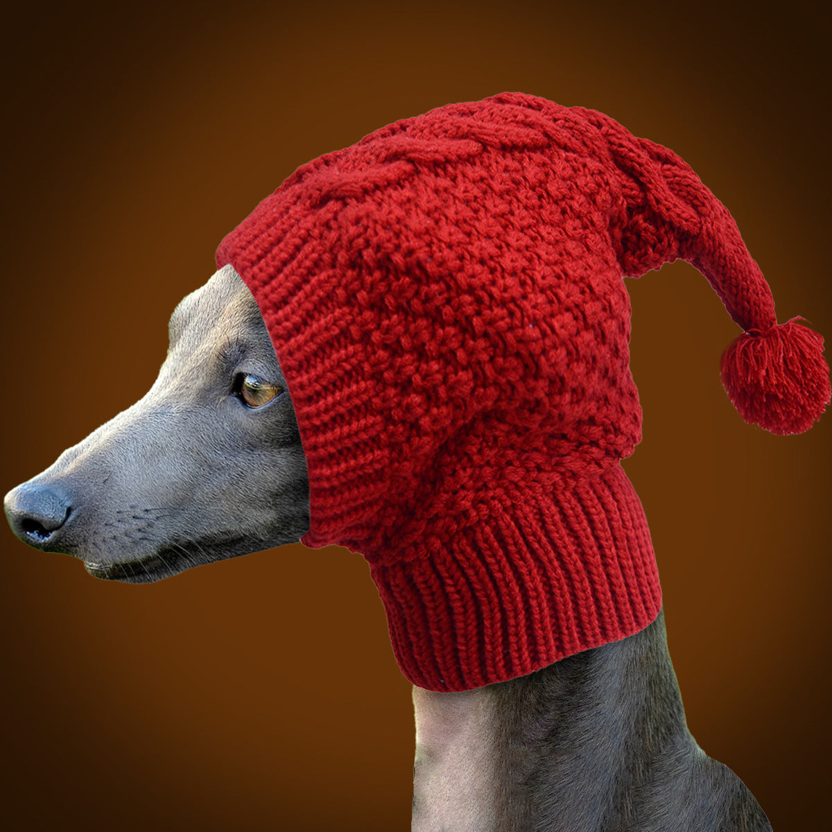 Size L Red Whimsical Knit Dog Hat with Pom-Pom - Cozy Winter Pet Beanie & Snood V888-ELOSUNG32783