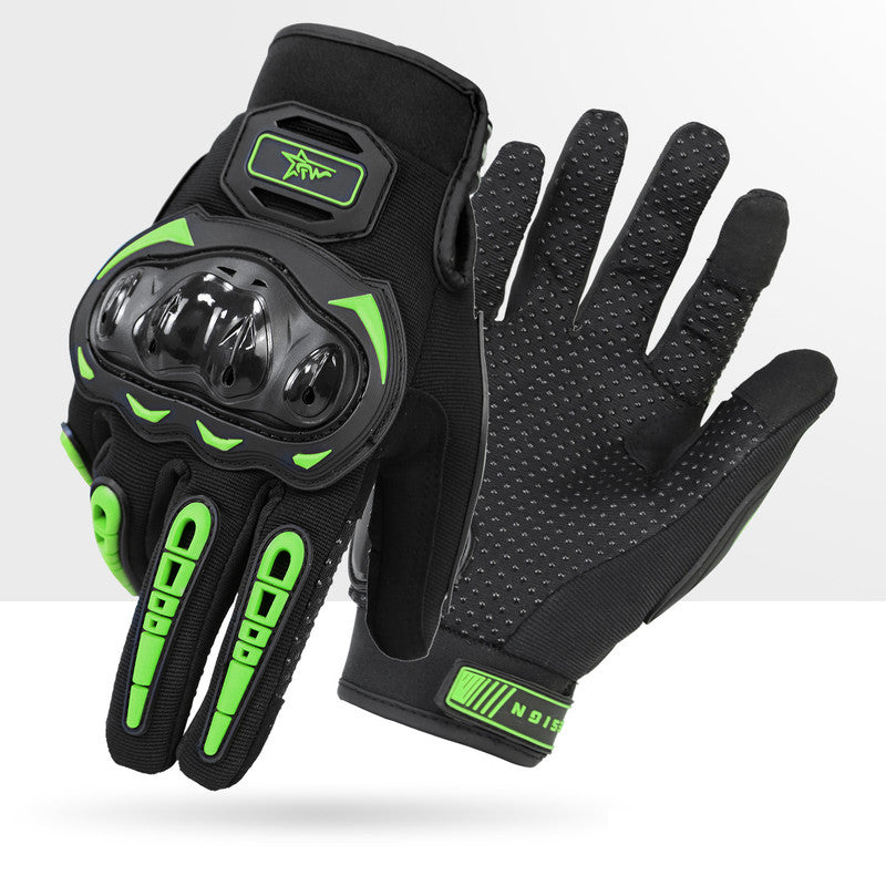 Size M Green and Black Protective Motorcycle Riding Gloves - Hard Knuckle Armour & Touchscreen Fingertips V888-ELOSUNG32784
