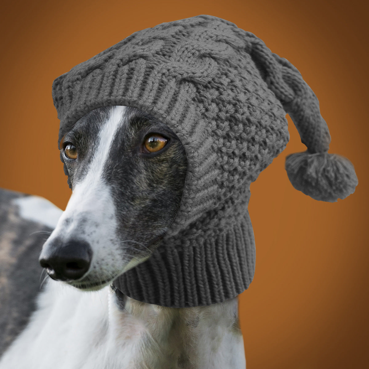 Size S Grey Whimsical Knit Dog Hat with Pom-Pom - Cozy Winter Pet Beanie & Snood V888-ELOSUNG32792