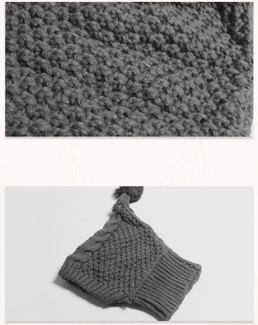 Size M Grey Whimsical Knit Dog Hat with Pom-Pom - Cozy Winter Pet Beanie & Snood V888-ELOSUNG32793