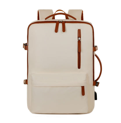 Beige Expandable Laptop Backpack with USB Port - Stylish Travel & Business Daypack V888-ELOSUNG32798