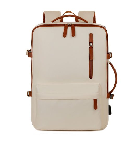Beige Expandable Laptop Backpack with USB Port - Stylish Travel & Business Daypack V888-ELOSUNG32798