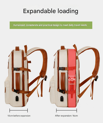 Beige Expandable Laptop Backpack with USB Port - Stylish Travel & Business Daypack V888-ELOSUNG32798