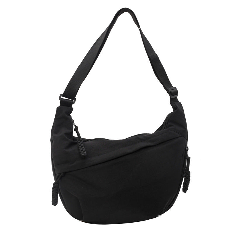 Black Large Nylon Crescent Crossbody Bag - Casual Slouchy Shoulder Purse V888-ELOSUNG32799