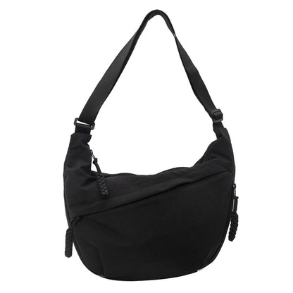 Black Large Nylon Crescent Crossbody Bag - Casual Slouchy Shoulder Purse V888-ELOSUNG32799