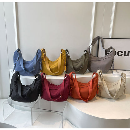 Black Large Nylon Crescent Crossbody Bag - Casual Slouchy Shoulder Purse V888-ELOSUNG32799