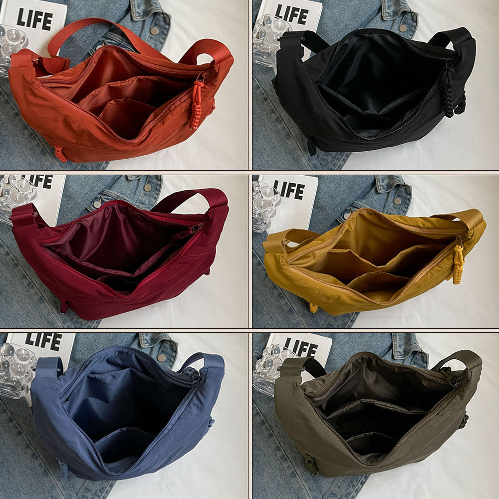 Black Large Nylon Crescent Crossbody Bag - Casual Slouchy Shoulder Purse V888-ELOSUNG32799