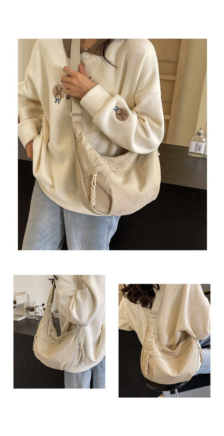 Beige Large Nylon Crescent Crossbody Bag - Casual Slouchy Shoulder Purse V888-ELOSUNG32800