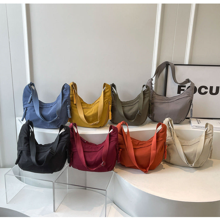 Beige Large Nylon Crescent Crossbody Bag - Casual Slouchy Shoulder Purse V888-ELOSUNG32800