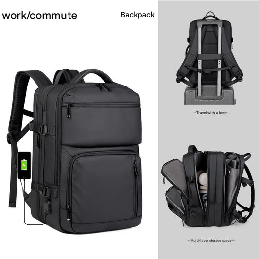 Black Expandable Business Travel Backpack with USB Charging Port - Water-Resistant Laptop Bag for Commuting & V888-ELOSUNG32801