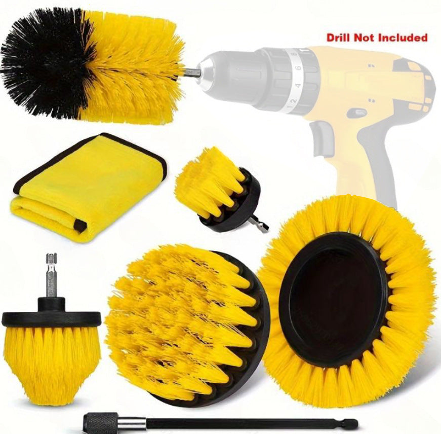 Yellow and Black Complete 7-Piece Drill Brush Power Scrubber Set - All-Purpose Cleaning Kit for Bathroom, V888-ELOSUNG32805