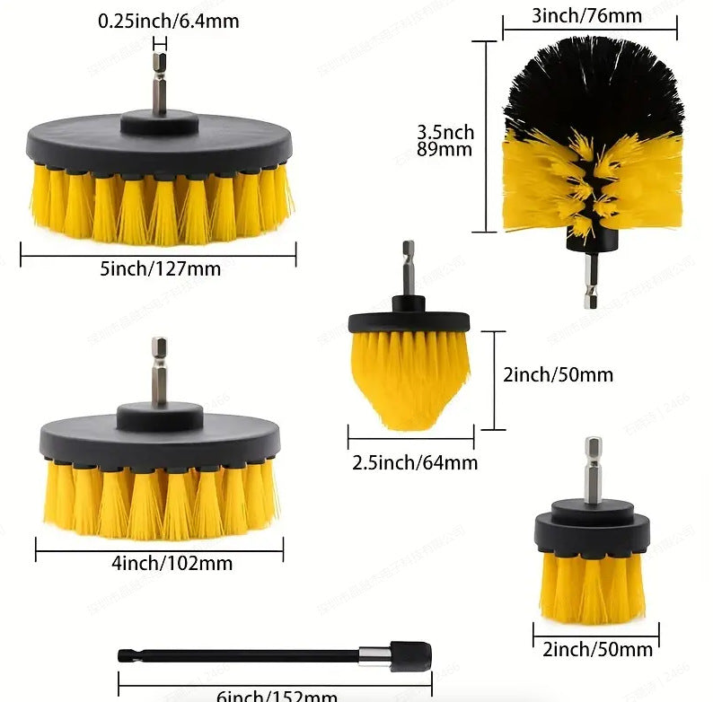 Yellow and Black Complete 7-Piece Drill Brush Power Scrubber Set - All-Purpose Cleaning Kit for Bathroom, V888-ELOSUNG32805