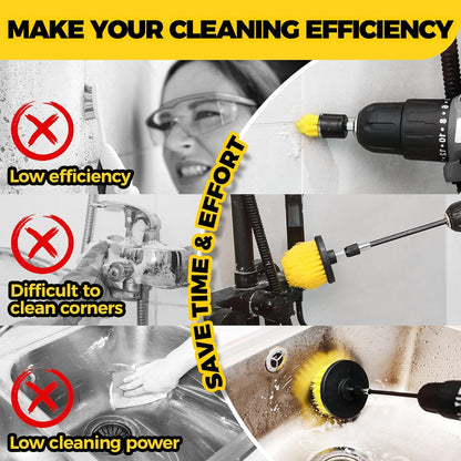 Yellow and Black Complete 7-Piece Drill Brush Power Scrubber Set - All-Purpose Cleaning Kit for Bathroom, V888-ELOSUNG32805
