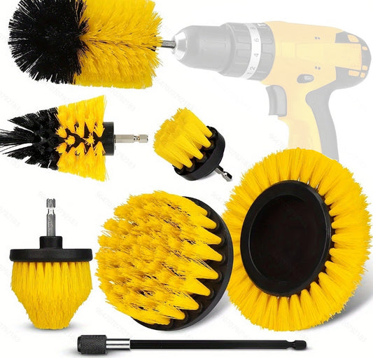 Yellow and Black Complete 7-Piece Drill Brush Power Scrubber Set - All-Purpose Cleaning Kit for Bathroom, V888-ELOSUNG32806