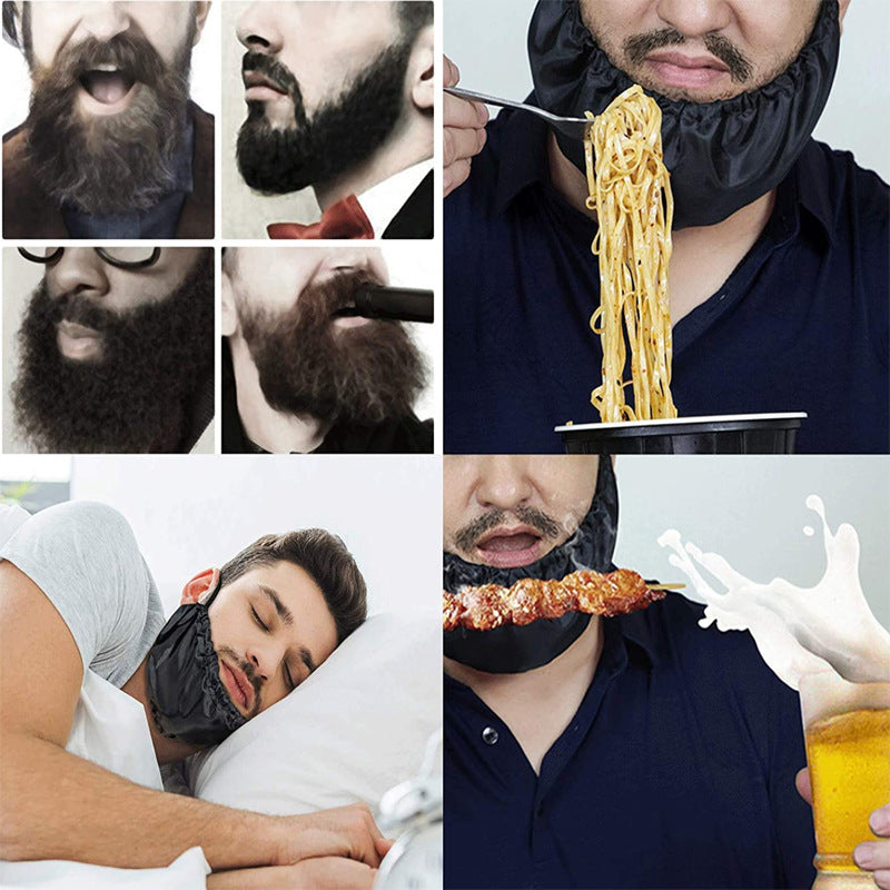 5 Pcs Black Men's Reusable Beard Guard Bib - Protective Beard Cover for Eating and Sleeping - Black Beard V888-ELOSUNG32807