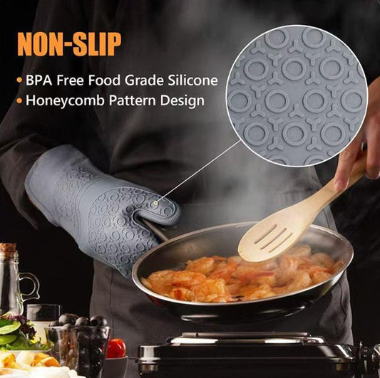 Black 6-Piece Silicone Oven Mitts and Pot Holders Set - Extra Long Waterproof Heat Resistant Gloves with V888-ELOSUNG32826
