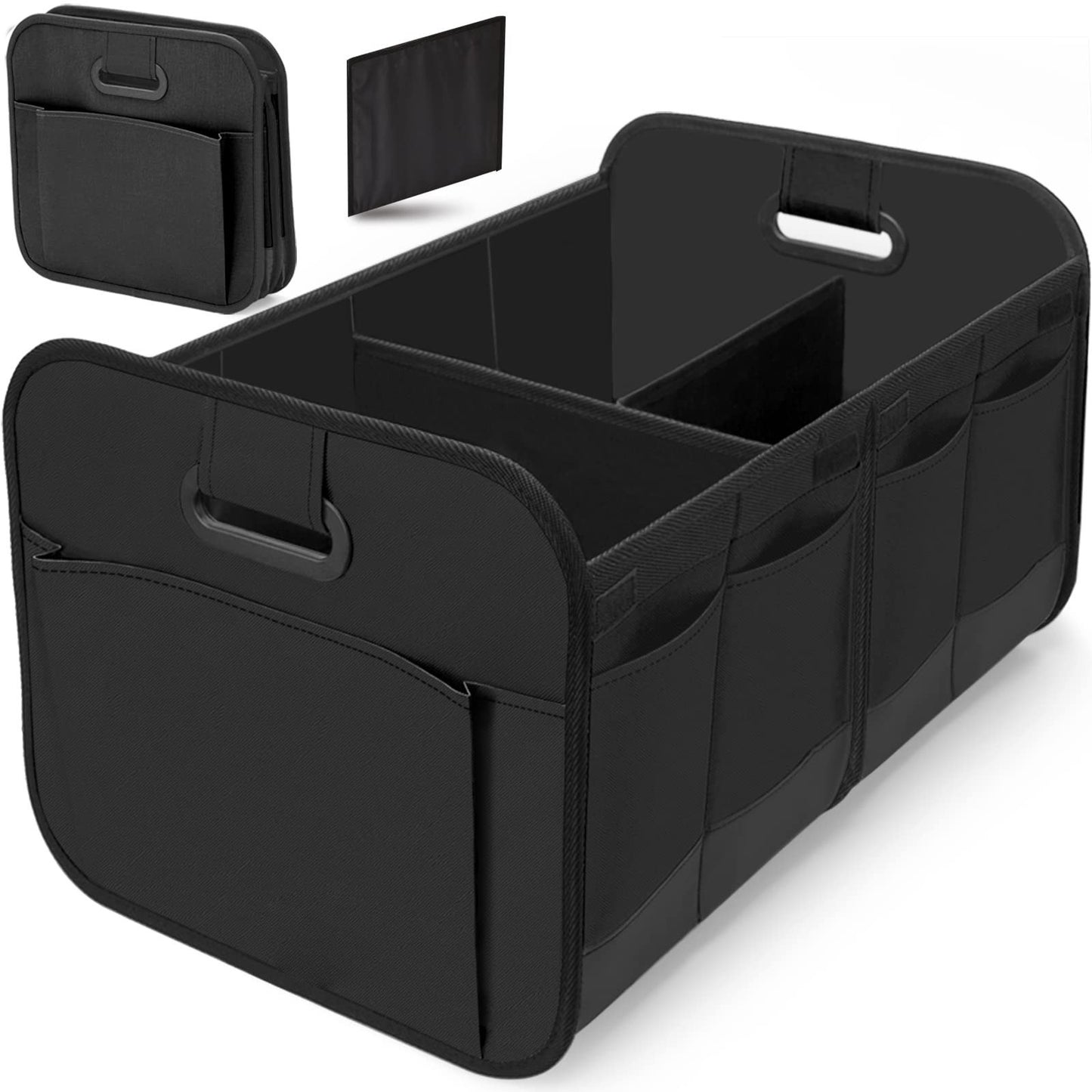 Black Heavy Duty Collapsible Car Boot Organiser - Large 65L Waterproof Trunk Storage Box with Compartments V888-ELOSUNG32827