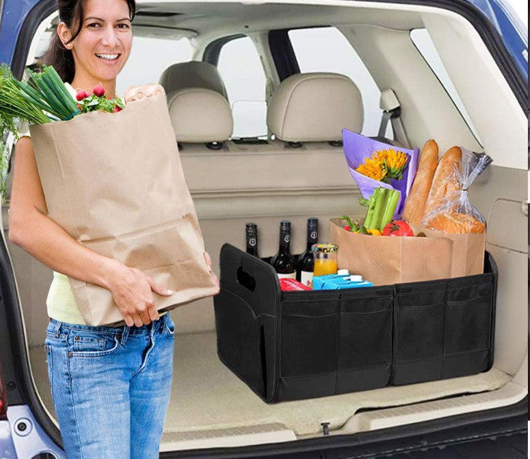 Black Heavy Duty Collapsible Car Boot Organiser - Large 65L Waterproof Trunk Storage Box with Compartments V888-ELOSUNG32827