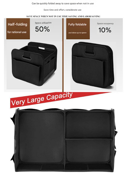 Black Heavy Duty Collapsible Car Boot Organiser - Large 65L Waterproof Trunk Storage Box with Compartments V888-ELOSUNG32827