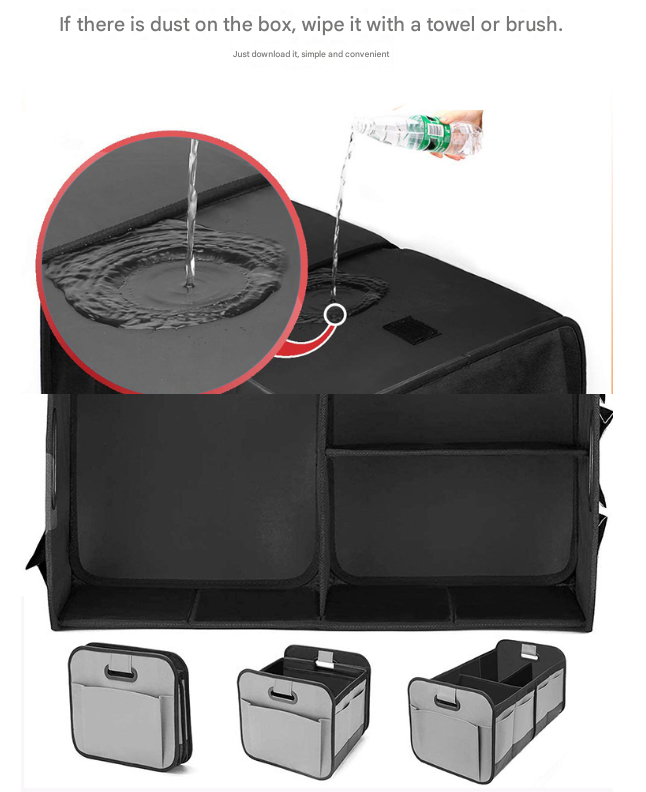 Black Heavy Duty Collapsible Car Boot Organiser - Large 65L Waterproof Trunk Storage Box with Compartments V888-ELOSUNG32827