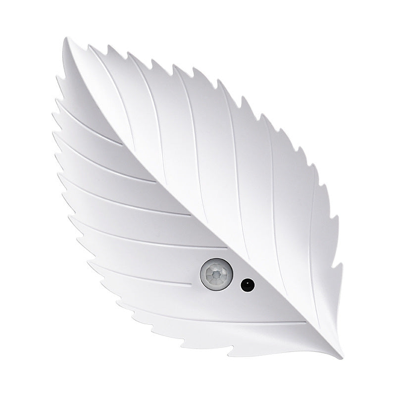 White Leaf-Shaped LED Motion Sensor Night Light - USB Rechargeable Wireless Wall Lamp with Remote Control V888-ELOSUNG32831