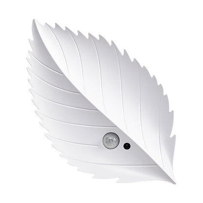 White Leaf-Shaped LED Motion Sensor Night Light - USB Rechargeable Wireless Wall Lamp with Remote Control V888-ELOSUNG32831
