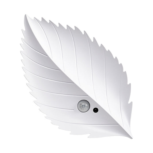 White Leaf-Shaped LED Motion Sensor Night Light - USB Rechargeable Wireless Wall Lamp with Remote Control V888-ELOSUNG32831