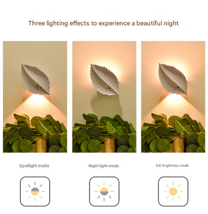 White RGB Color-Changing Leaf LED Night Light - Wireless Motion Sensor Wall Lamp with Remote Control for V888-ELOSUNG32832