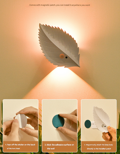 White RGB Color-Changing Leaf LED Night Light - Wireless Motion Sensor Wall Lamp with Remote Control for V888-ELOSUNG32832