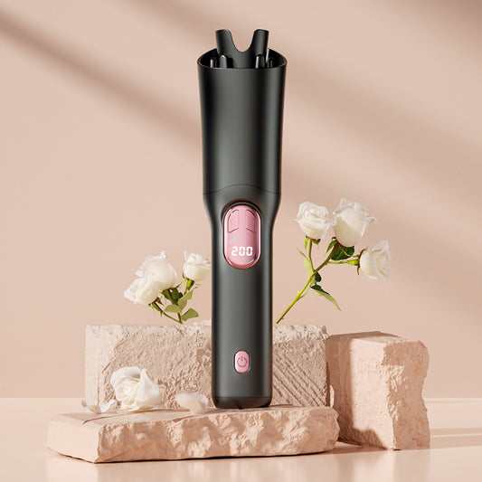 Black Portable Cordless Hair Curler - USB-C Rechargeable Automatic Hair Waver with Ceramic Barrel & V888-ELOSUNG32838